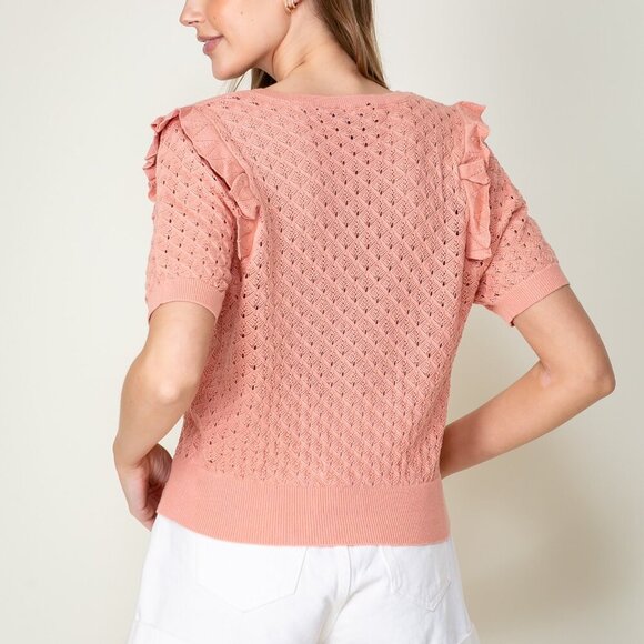 LUMIERE RUFFLE KNIT SWEATER TOP - Picture 4 of 5